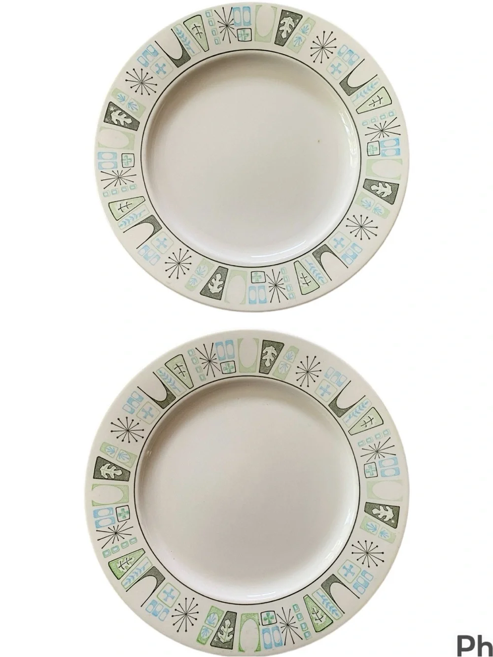 Taylorstone Cathay Atomic Starburst MCM Dinner Plates 10.5”. Vintage